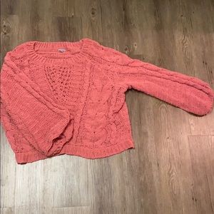 Pink pull over off the shoulder sweater